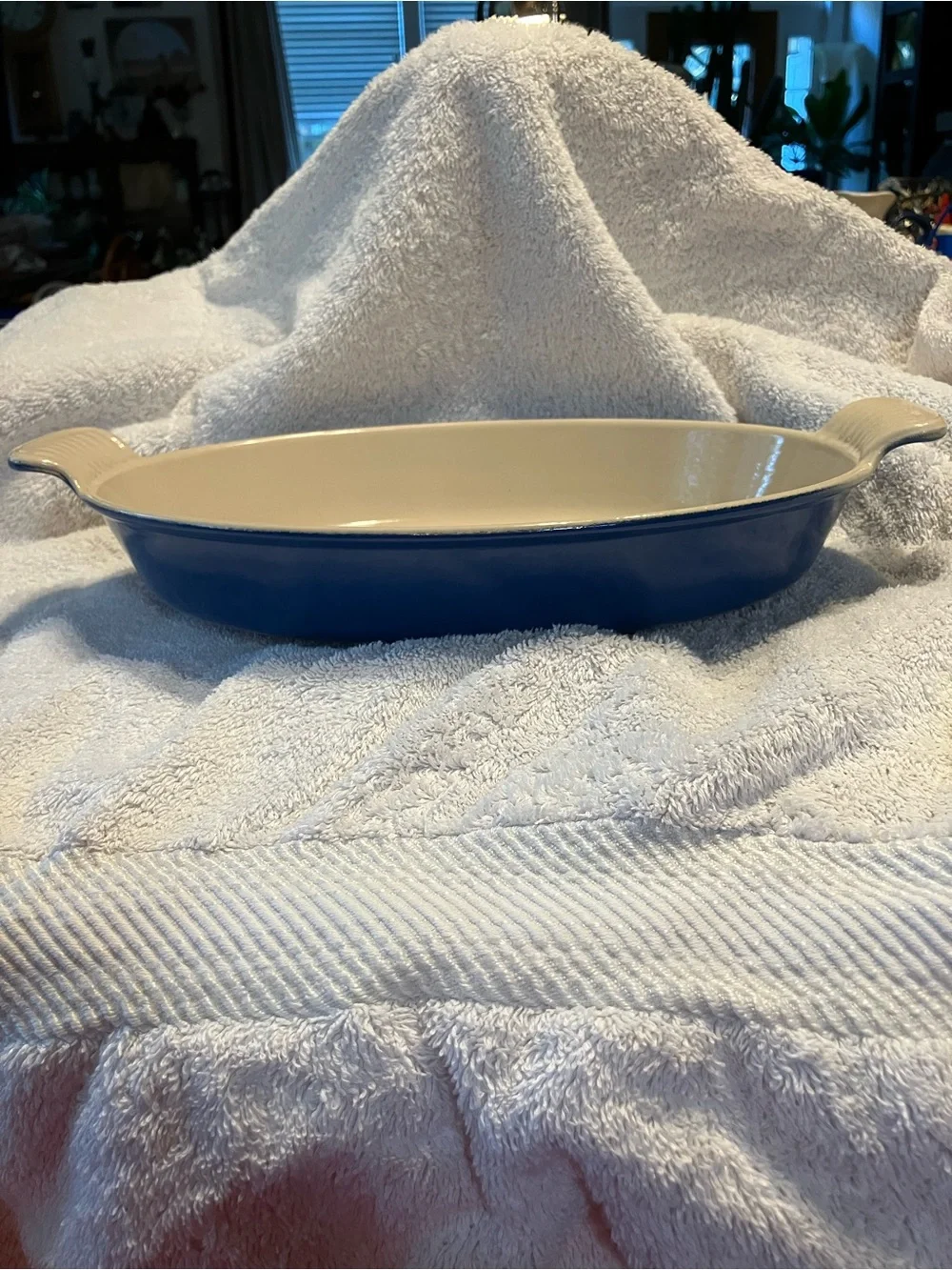 Vintage Le Creuset Cobalt Blue Ceramic Oval Baking Dish with Side Handles #28